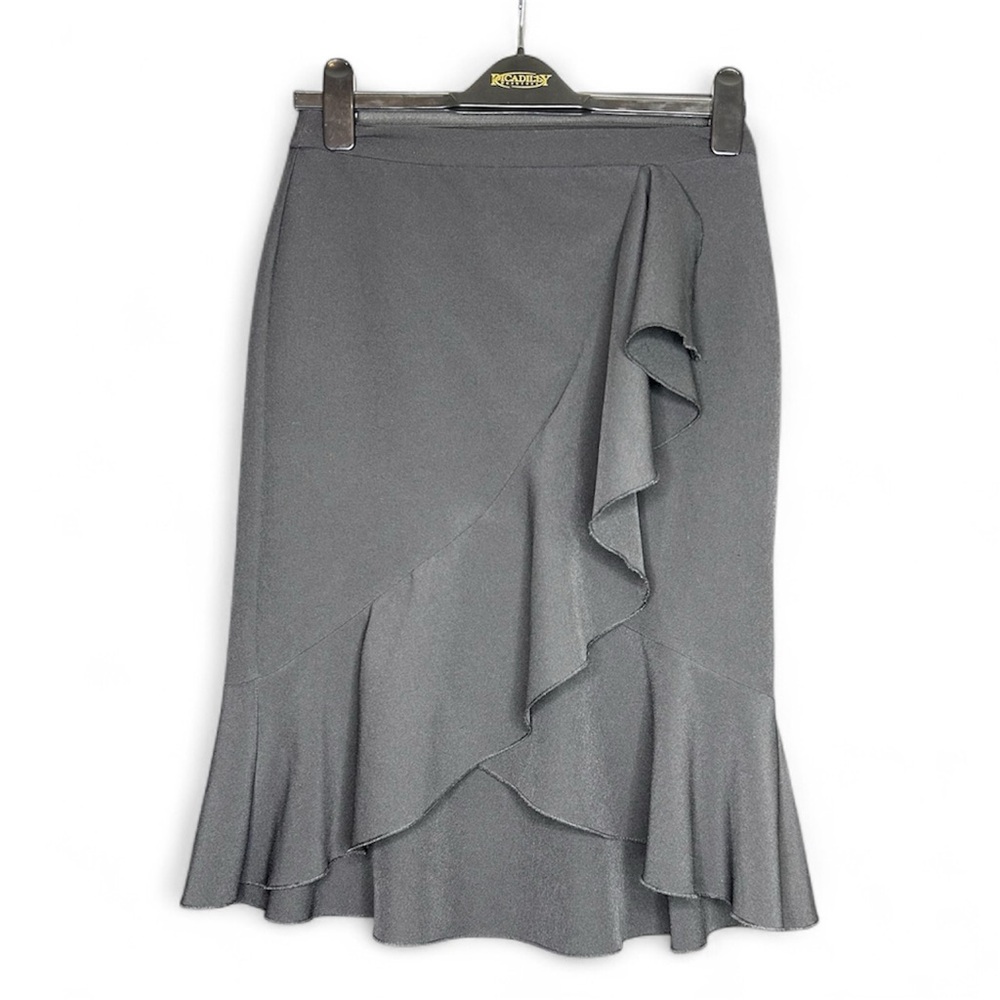 Worthington Black Morticia Fairygrunge Whimsigoth Y2K Ruffle Academia Midi Skirt
